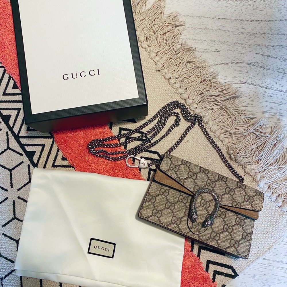 Gucci Brown GG Supreme Crossbody Bag with Dark Brown Trim